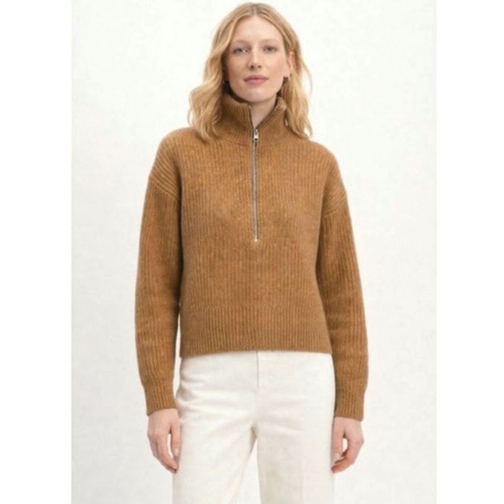Everlane The Half-Zip Wool Ribbed Knit Sweater Long Sleeve Camel Tan S Classic - Picture 15 of 16